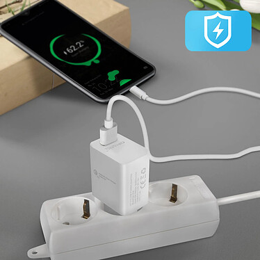 Avizar Chargeur secteur USB 3A Qualcomm Quick Charge 3.0 Câble USB Type C 1m Blanc pas cher