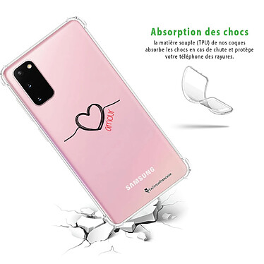 Avis LaCoqueFrançaise Coque Samsung Galaxy S20 anti-choc souple angles renforcés transparente Motif Coeur Noir Amour