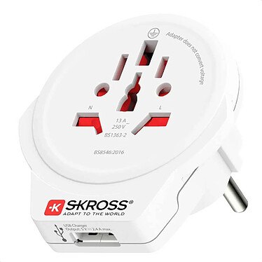 Skross - Adaptateur Secteur Skross Monde À Europe 1 Port Usb Blanc