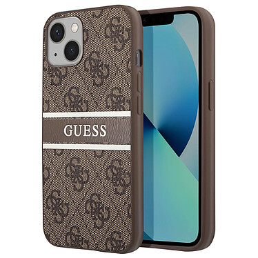 Guess Coque pour iPhone 13 Mini avec Imprimé et Bande Monochrome Luxe Marron