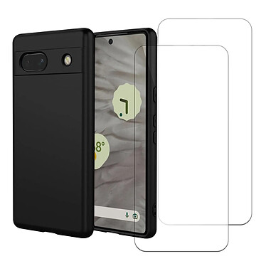 Acheter Evetane Coque Google Pixel 7A Silicone liquide Noire + 2 Vitres en Verre trempe Protection ecran Antichocs