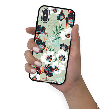 LaCoqueFrançaise Coque iPhone X/Xs Silicone Liquide Douce noir Fleurs vert d'eau pas cher