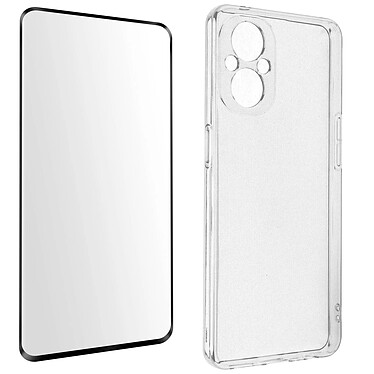 Avizar Coque pour Oppo Reno 8 Lite 5G Silicone Souple et Film Verre Trempé 9H  transparent contour noir