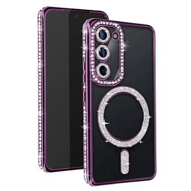 Avizar Coque Diamant pour Samsung Galaxy S23 MagSafe Contour Strass Violet