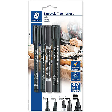 STAEDTLER Set de 4 marqueurs permanents Lumocolor, noir