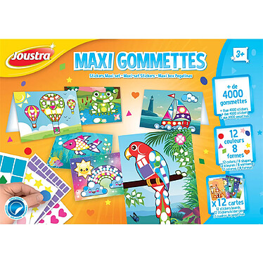 JOUSTRA Kit Créatif Maxi Gommettes et Cartes d'Activités - 4000 Gommettes + 12 Cartes A5