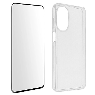 Avizar Coque pour Motorola Moto G52 et G82 Silicone Souple et Film Verre Trempé 9H  transparent contour noir