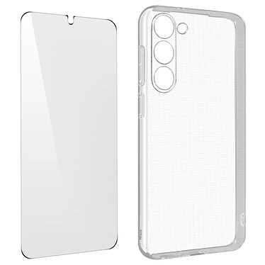 Avizar Coque pour Samsung Galaxy S23 Plus Silicone Gel Souple avec Verre Trempé Dureté 9H transparent