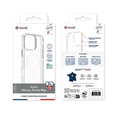 Acheter Muvit Coque pour iPhone 16 Pro Max MagSafe Contours Renforcés Antichocs 2M OFG Transparent