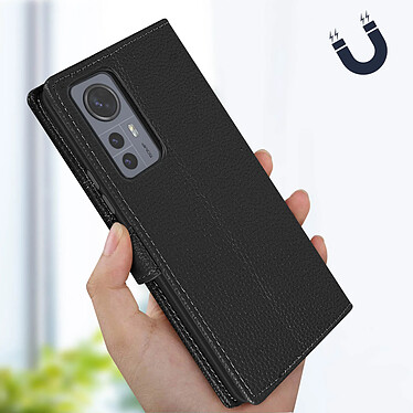 Avizar Housse pour Xiaomi 12 et 12X Aspect Grainé Clapet Portefeuille Support Vidéo  Noir pas cher