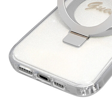 Guess Coque MagSafe pour iPhone 15 Pro Paillette en Silicone Bords Surélevés Argent pas cher