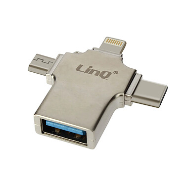 LinQ Adaptateur OTG 3 en 1 Lightning, USB-C et Micro-USB vers USB Compact  Argent