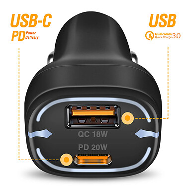 Acheter LinQ Chargeur Voiture Allume Cigare 2x Sorties USB et USB C 38W Compact  noir