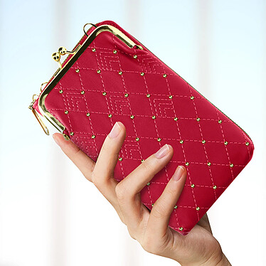 Avizar Pochette Bandoulière Smartphone Studs dorés et Surpiqure design losange  rose pas cher