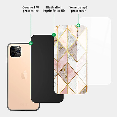 Acheter Evetane Coque en verre trempé iPhone 11 Pro Marbre Rose Losange