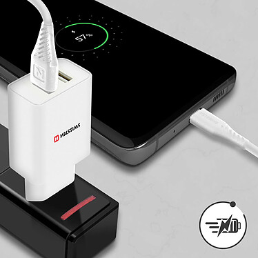 Swissten Chargeur Secteur Double USB 2.1A Smart IC + Câble USB-C  Blanc pas cher