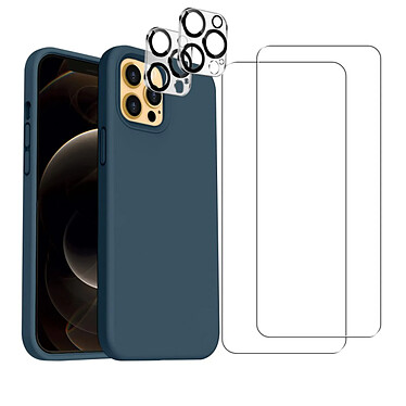 Acheter Evetane Coque iPhone 12 Pro Bleue Silicone Liquide + 2 Protections écran et 2 protections Objectif Caméra