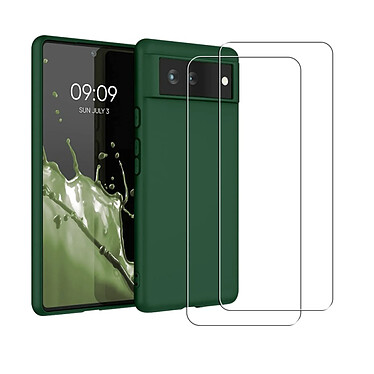 Acheter Evetane Coque Google Pixel 6 Silicone liquide Vert Foret + 2 Vitres en Verre trempe Protection ecran Antichocs