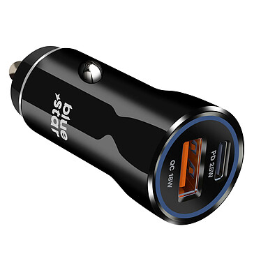 Blue Star Chargeur Voiture USB-C 25W + USB 18W Charge Rapide Design Compact Noir