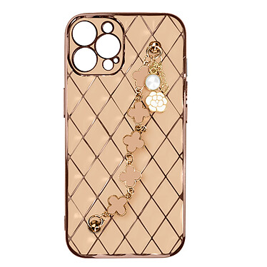 Avizar Coque Géométrique pour iPhone 13 Pro avec Chaine Trèfle à quatre feuilles  Rose