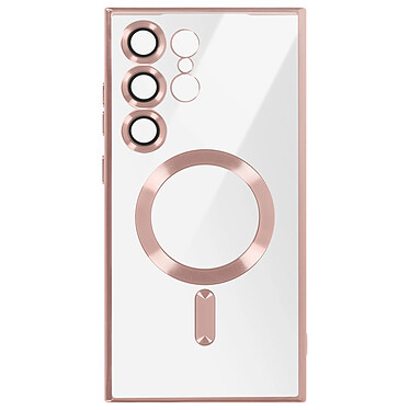 Avizar Coque MagSafe pour Samsung S24 Ultra en Silicone Contour Chromé Rose Champagne