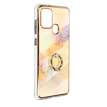 Avizar Coque pour Samsung Galaxy A21s Bi-matière avec Bague de maintien à strass effet bijou Motif marbre champagne