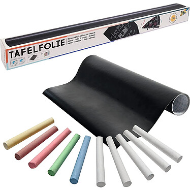 FOLIA Rouleau Film tableau Noir Adhésif en PVC 450 mm x 2 m 135 Mic Avec 10 Craies