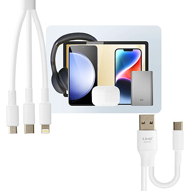 LinQ Câble USB-A / USB-C vers USB-C, Lightning et Micro-USB Longueur 1,2m Blanc pas cher