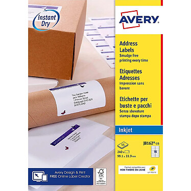 AVERY Boîte de 240 étiquettes adresses Jet d'encre 99,1 x 33,9mm