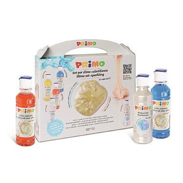 Avis PRIMO Slime-lab Assortiment de 3 colles à l'eau colorées en flacon 240 ml, 1 activateur pour Slime, 1 nacré 240 ml