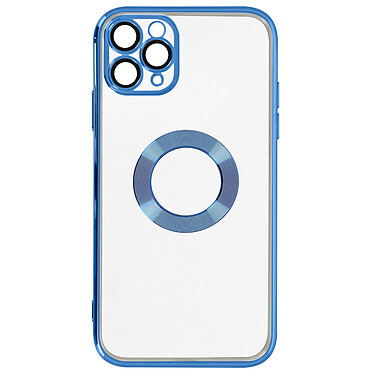 Avizar Coque iPhone 11 Pro Max Silicone Bloc Caméra Couvert Transparent Contour Bleu Chromé