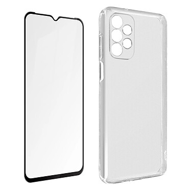 Avizar Coque pour Samsung Galaxy A13 4G Silicone Souple et Film Verre Trempé 9H  noir