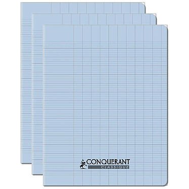 CONQUÉRANT Cahier conquérant polypro agrafé 17X22 cm 96P 90G grands carreaux bleu ciel x 3