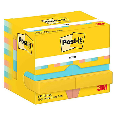 POST-IT Boite de 12 Bloc-note Adhésif Repositionnable 51 x 38 mm, Beachside Collection