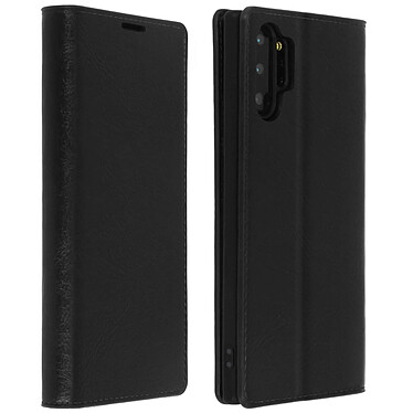 Avizar Étui Galaxy Note 10 Plus Cuir Véritable Porte cartes Support Vidéo Noir