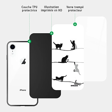 Acheter Evetane Coque en verre trempé iPhone Xr Chat Lignes