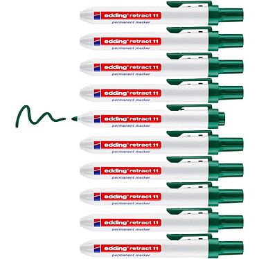 EDDING Marqueur Permanent Retract 11 Vert Pointe Moyenne 1,5-3 mm x 10