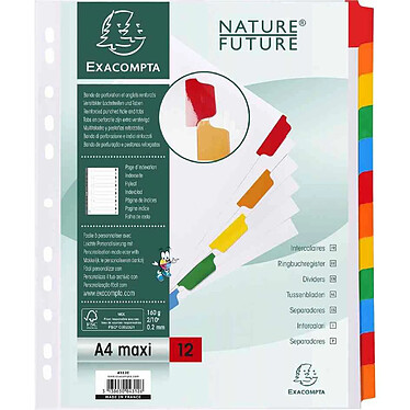 EXACOMPTA Intercalaires carte blanche 160g - 12 positions - A4+ - Blanc x 20