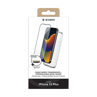 Avis BigBen Connected Coque pour iPhone 15 Plus et Protection d'Écran en Verre Trempé avec SmartFrame Transparent