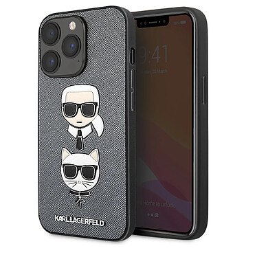 Karl Lagerfeld Coque pour iPhone 13 Pro Finition Cuir Saffiano Bords Rehaussés Gris