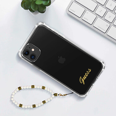 Avis Guess Coque pour iPhone 11 Antichoc Transparent avec Bijou à perles Bracelet Blanc