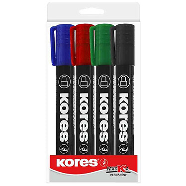 KORES Etui Lot de 4 Marqueurs permanetns 'K MARKER' Pointe biseautée Assortis