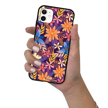 LaCoqueFrançaise Coque iPhone 12 Mini Silicone Liquide Douce Fleurs violettes et oranges pas cher