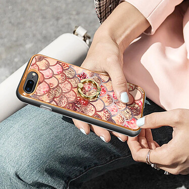 Avizar Coque iPhone 7 Plus et 8 Plus Bi-matière Bague de Maintien Motif Écaille Rose pas cher