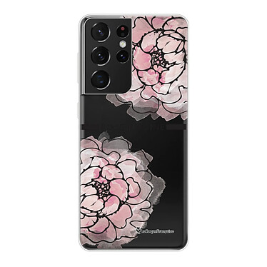 LaCoqueFrançaise Coque Samsung Galaxy S21 Ultra 5G silicone transparente Motif Rose Pivoine ultra resistant