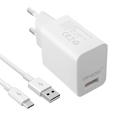 Avizar Chargeur secteur USB 3A Qualcomm Quick Charge 3.0 Câble USB Type C 1m Blanc