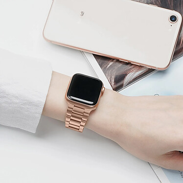 Avizar Bracelet pour Apple Watch 41mm et 40mm et 38 mm Maillons en Acier Inoxydable a Boucle Papillon  Rose gold pas cher