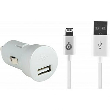 BigBen Connected Chargeur voiture USB A 2.4A FastCharge + Câble USB A/Lightning Blanc