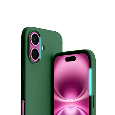 Evetane Coque iPhone 16 Silicone liquide Vert Foret + 2 Vitres en Verre trempe Protection ecran Antichocs pas cher