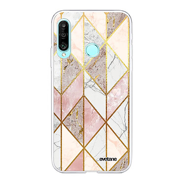 Evetane Coque Huawei P30 Lite/ P30 Lite XL 360 intégrale transparente Motif Marbre Rose Losange Tendance